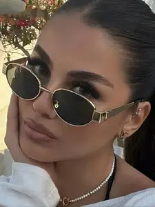 Vintage Oval Metal Frame Sunglasses, Trendy Casual Sunglasses for Everyday Use, Fashion Accessories for Outdoor Activities, Stylish Glasses