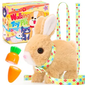 Tagitary Plush Toys Bunny Electronic Toy with Sounds,Wiggling Ears,Hopping,Twitching Mouth and Nose, Interactive Rabbit Toy with Leash,Easter Christmas Birthday Gift Cute