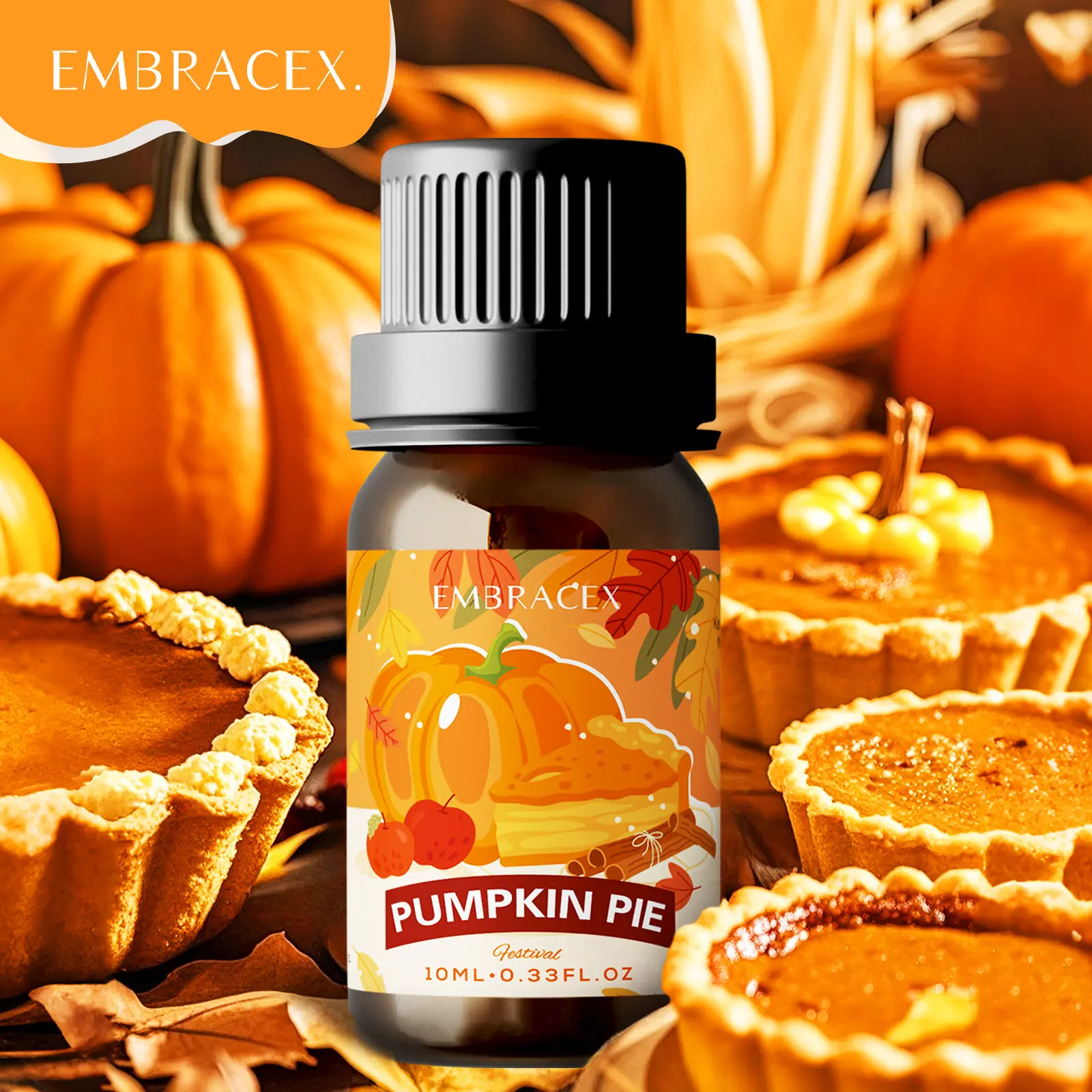 10ML Pumpkin Pie Scented Essential Oil, Long-Lasting Scent, Alcohol-Free, Perfect for Diffusers, Bath, Car Air Freshener, Gift Ideas, Fragrance, Scented Oils