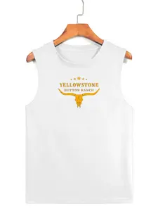 Yellowstone Dutton Ranch Longhorn Skull Quick Dry Mesh Tank Top - 100% Polyester Men's Sleeveless Shirt for Casual & Outdoor Wear