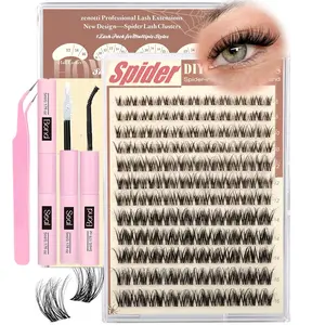 120pcs Spider Lash Clusters Wispy, Natural Fluffy D Curl False Eyelashes Eyelash Extension, Mixed Length 8-16mm, Easy Application with Glue & Tweezers