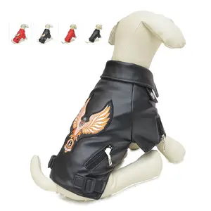 Lovelonglong Cool Dog Leather Jacket Warm Coats for Large Medium Small Dogs Windproof Cold Weather Coats with Eagle Patch Winter Wear