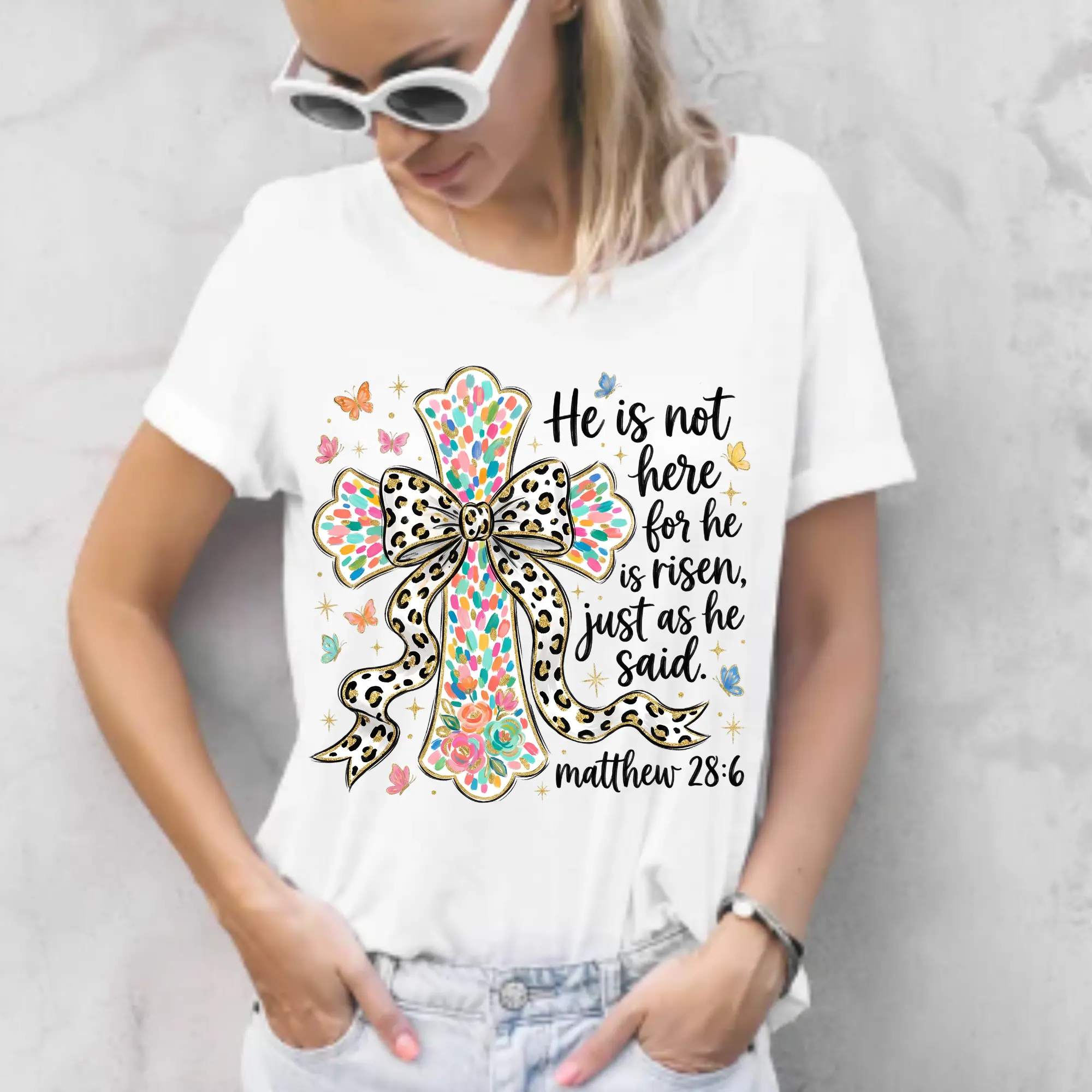 God Has Risen  Cross and Bow Direct To Film Print, DTF Print, Ready To Press Print For T-Shirts