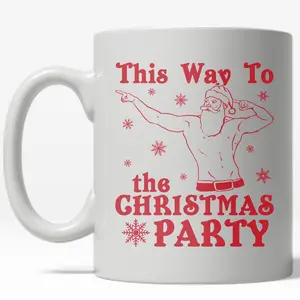 This Way to The Christmas Party Mug Funny Santa Claus Coffee Cup - 11oz Funny Coffee Mugs Ceramic Printed Drinkware Cup