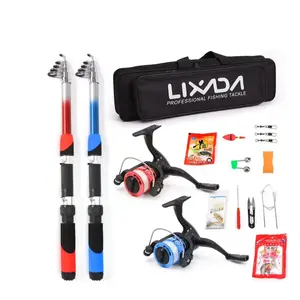 Lixada Fishing Rod Reel Combo Full Kit with 2PCS 2.1m Telescopic Fishing Rods 2PCS Spinning Reels Fishing Lures Hooks Accessories Fishing Bag