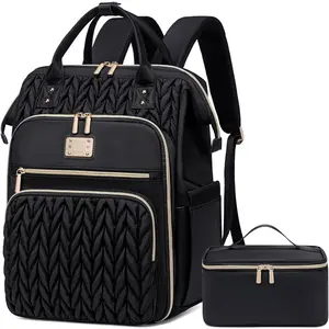 Lunch Backpack for Women,Work Backpack for Women, 15.6 inch Laptop Backpack with Lunch Bag,Teacher Nurse Insulated Lunchbox Backpack for Women, Black Upgrade, 24009