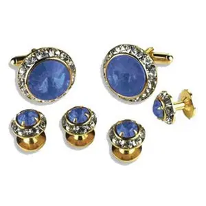 Crystal Cufflinks and Studs with Sapphire Blue Center