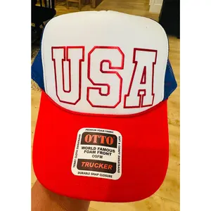 USA Red Metallic Puff Red White and Blue Unisex Foam Trucker Hat