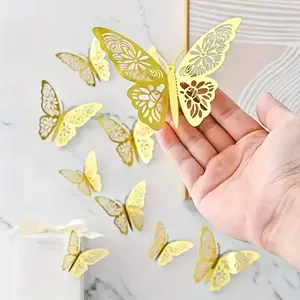 24pcs 3D Butterfly Decorative Paper, Easy Peel and Stick, Removable for Birthday, Wedding, Outdoor Events, Matte End with Crystal Embellishments