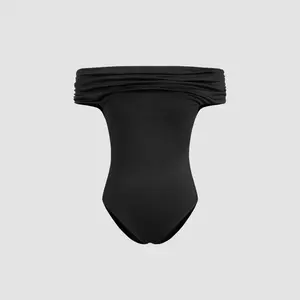Cider [size 2-10] Off-shoulder Solid Ruched Bodysuit