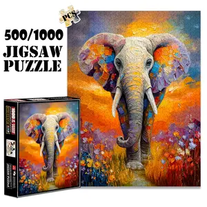 1pc 1000 piece adult puzzle 70x50cm Colorful Elephant in Flower - Filled Landscape 500 pieces paper jigsaw puzzle suitable for DIY creative games for adults and families, birthday and holiday stress