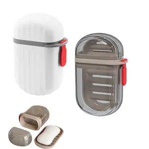 2 Packs Travel Soap Case, Portable Bar Soap Holder with Lid & Draining Layer for Traveling, Soap Dish for Bathroom, Shower, Gym, School, Camping, Vacation, Outdoor, Black & White