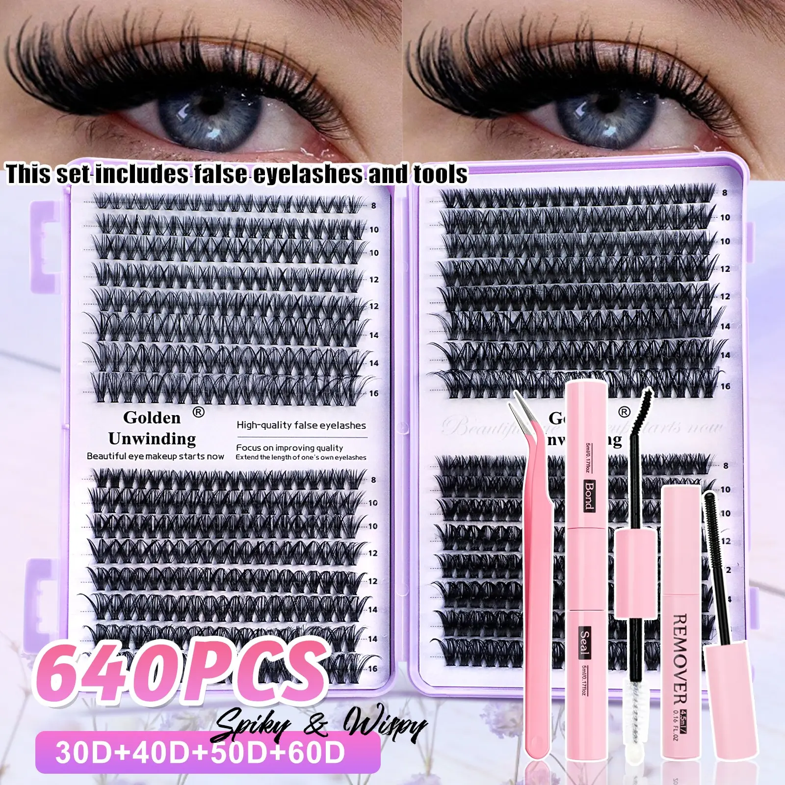 30D/40D/50D/60D False Eyelash Clusters, D Curl Fluffy Lashes, DIY Volume Eyelashes, Wispy Volume Set, DIY Extension, Daily Use, Party, Travel, Gift Idea, Non-Toxic
