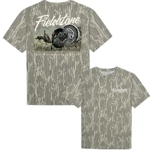 Fieldstone Camouflage T Shirt, Wild Turkey Hunting Graphic Tee, Mossy Oak Bottomland Style Graphic Tee, Turkey Bird Graphic Hunting Shirt