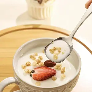 2/4pcs Sweet Treat Spoon, Square Head Stainless Steel Spoon, Ice Cream Spoon, Cereal Spoon, Tea Stirrer, Polished, Dishwasher Safe