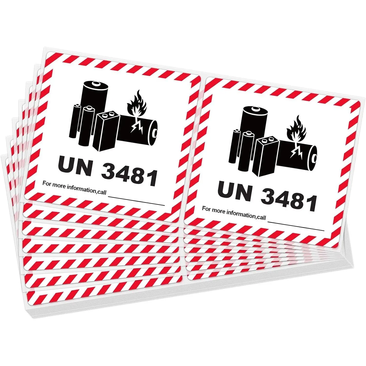4.7" x 4.3" Lithium Ion Battery Transport Caution Warning Labels, 50 Large Adhesive Stickers (UN3481)