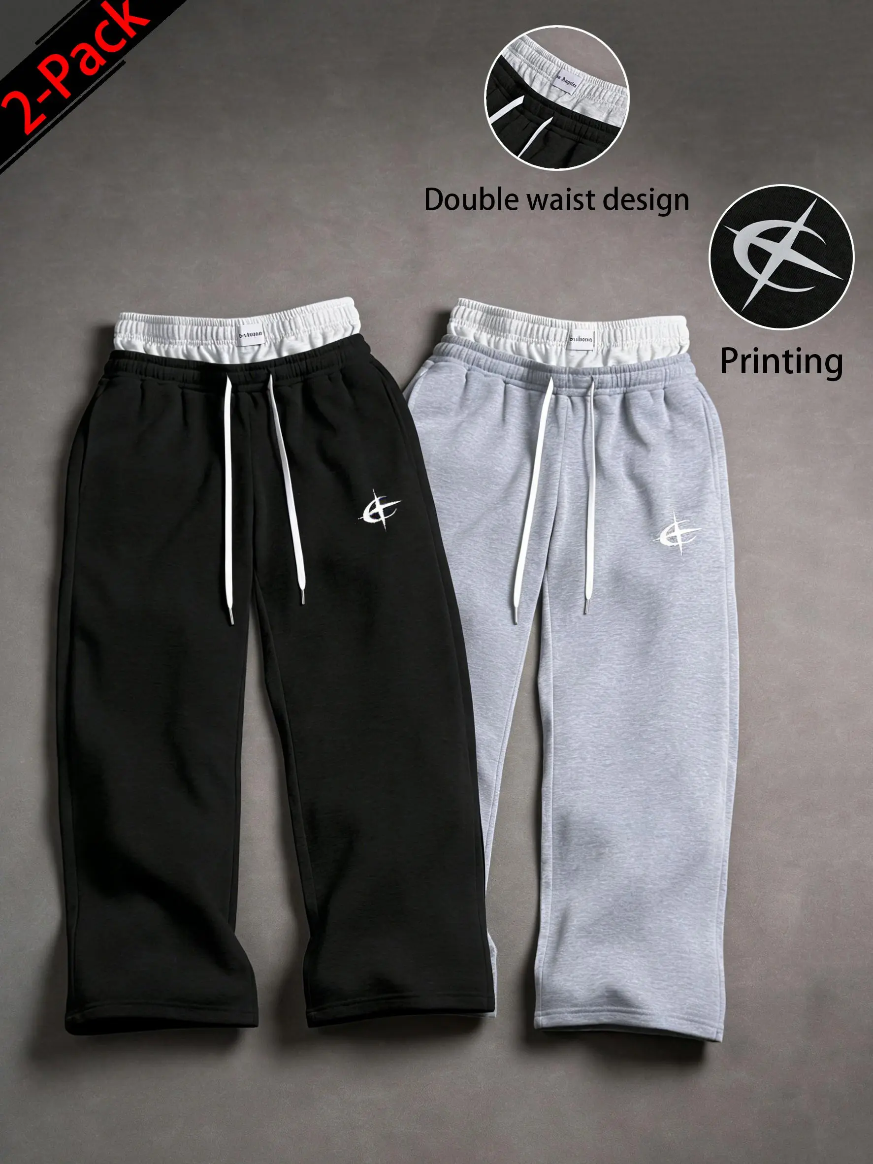 Pack1–2-3 pieces; unisex Y2K casual long sweatpants with color-block layered design, drawstring elastic waistband, straight-leg casual pants featuring a printed logo design. Suitable for gym, home, and multiple occasions; typically suitable for everyday