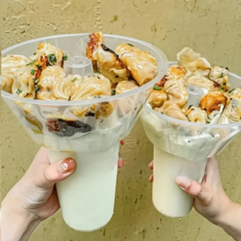 5 sets of 2-in-1 disposable Plastic Clear Drinkware Cups, complete with snack bowls and straws, perfect for serving juice, hot pot, milk tea, and party drinks.