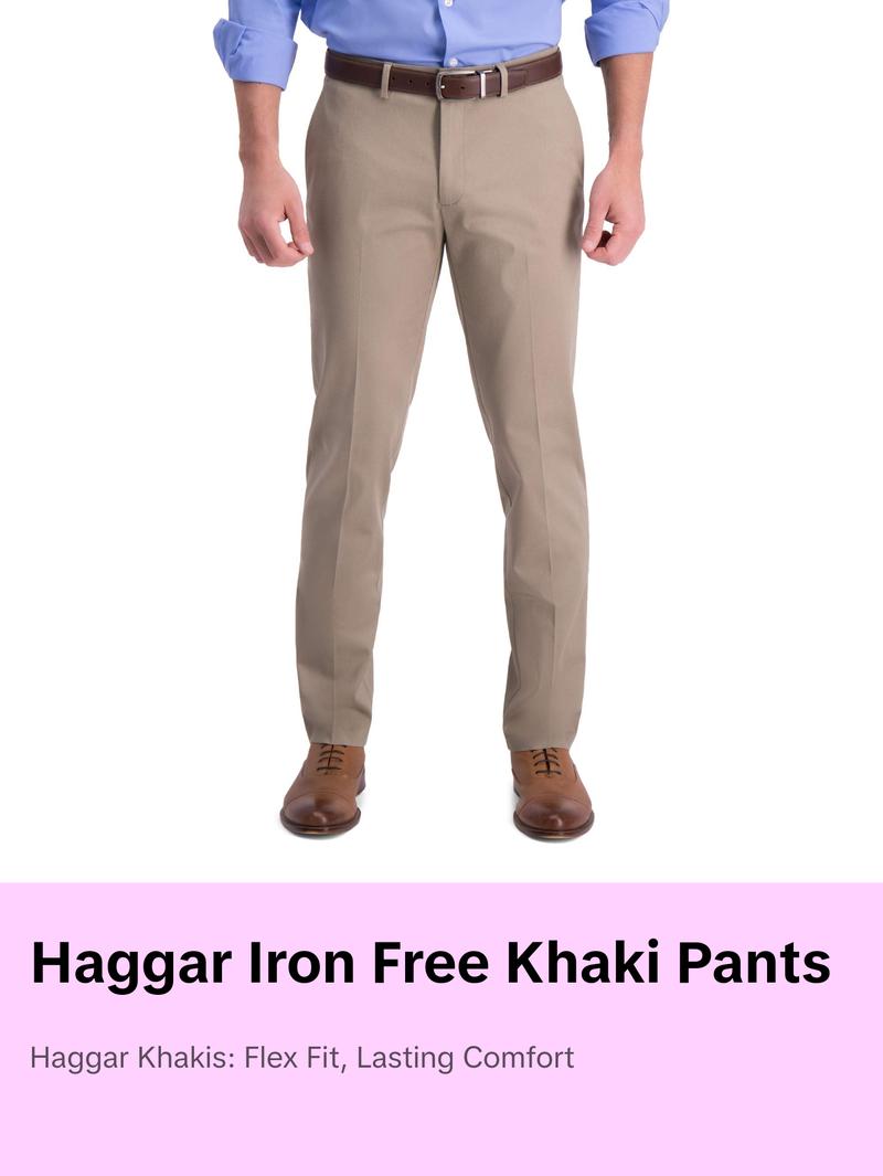 Haggar Men's Iron Free Premium Khaki Slim-Straight Fit Flat Front Flex Waist Casual Pant Medium Khaki 38 x 34