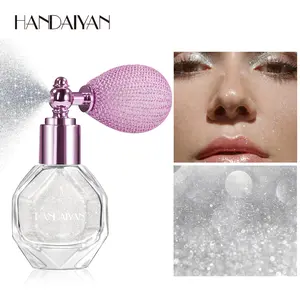 Handaiyan Highlighter Spray, Loose Shimmer Powder High Gloss Makeup Mist for Body, Face, Hair, Long Lasting Glitter Hairspray for Festive Party, Stage Shows, Nightclubs, Bar