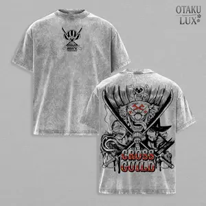Mihawk Crocodile Buggy Cross Guild Oversize Anime T-Shirt, OP Double Print Vintage Washed Graphic Tee, Heavyweight Cotton Streetwear, Pirate Manga Aesthetic Y2K Otaku Menswear, Anime Apparel