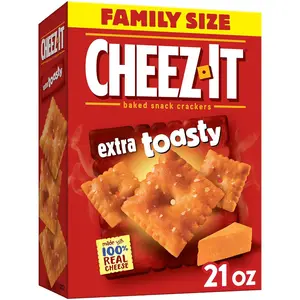 Cheez-It Cheese Crackers, Baked Snack Crackers, Lunch Snacks, Family Size, Extra Toasty, 21oz Box (1 Box) Milk Crunchy