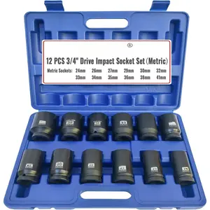 3/4" Drive  Socket Set,6-Point Metric Socket Set (24-41mm),12PCS Cr-Mo Material High Durability Heavy Duty  Deep Socket Set with Storage Case.
