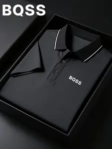 Men's Sporty Polo Shirt S8-4571 Classic Bqss Print, Quick-Dry Fabric, Breathable & Durable, Short Sleeve Fitted Design