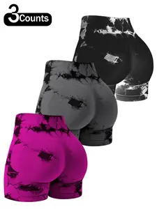 Women's High Waist Design Seamless Construction Tie Dye Gym Shorts, Training Cycling Shorts, Wide Elastic Band Gym & Cycling Workout Pants, Stretchy Activewear for Women, Soft Stretch Shorts, Athletic Shorts, Versatile Wear