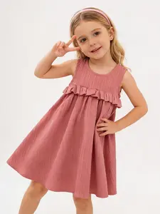 Summer New Doll Dress Thin Ultra-Cute 2-7 Years Old Girls' Strap A-Line Skirt, Cute Style, Loose-Fitting, Solid Pattern