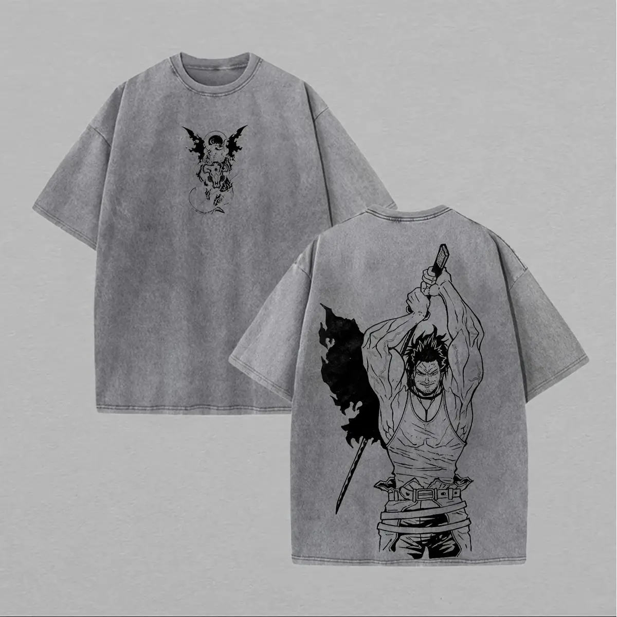 Men's Anime Character T-Shirt, Vintage Distressed Yami Sukehiro Graphic, Black Clover Short-Sleeve Casual Tee, Cartoon Anime Character Men's Short-Sleeve T-Shirts, Casual T-Shirts