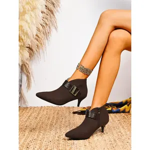 New Plus Size Women's High Heel Short Boots, Fashionable Slip-On Thin Sole Ankle Boots, Stylish Solid Color Ladies Footwear, Winter Warm Boots