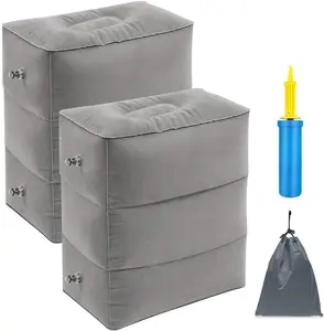 Inflatable Travel Foot Rest Pillow Portable Adjustable Three Layers Height Foot Stool for Airplanes, , , Trains, Office to Lay Down or Sleep on Long Flights with Pump (Gray 2PACK)