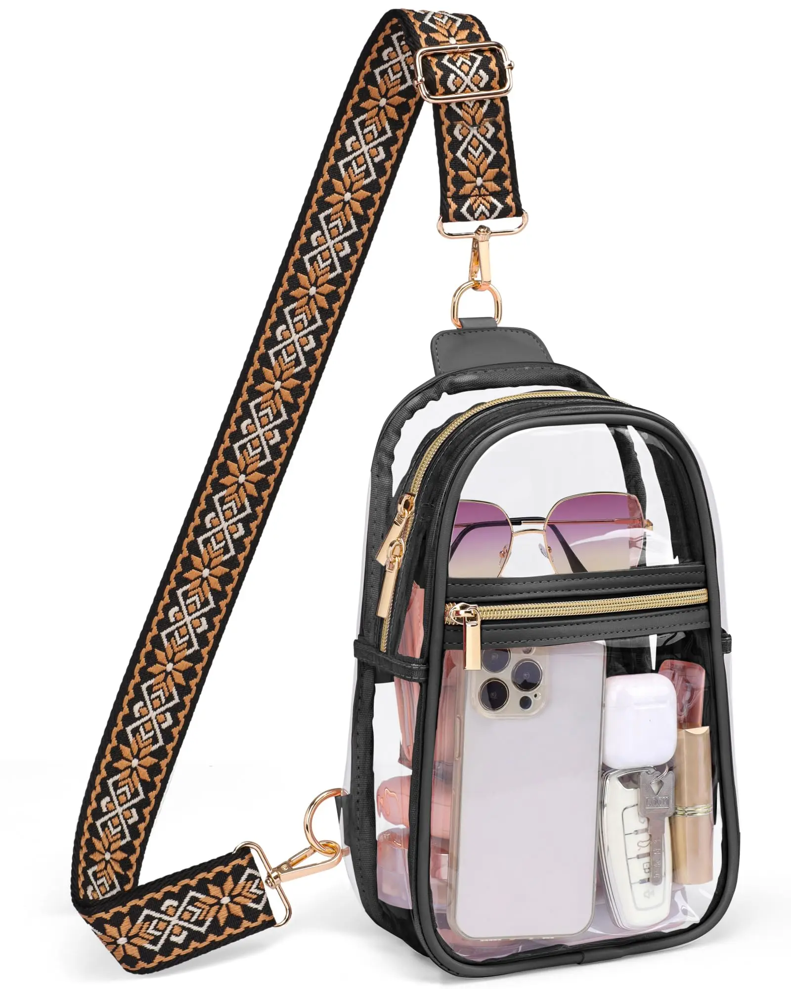 Stadium Approved Clear Sling Bag - 10.2" Crossbody Bag for Concerts, Games & Travel | Adjustable Strap, Expandable Base, Cosmetic Phone Pocket