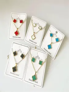 New Cross-Border Four-Leaf Clover Earrings Set, 13mm Shell Lucky Flower Necklace, Women's Fashion Jewelry