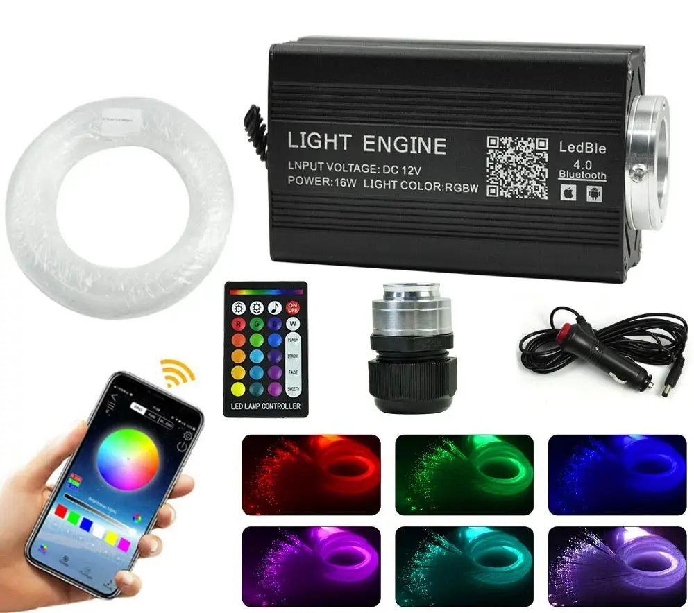 Fiber Optic Star Light Kit, 1000pcs Flexible Fibers with RGBW Modes for a Twinkling Starry Effect, 12V Easy-Bend Lighting for Car Roof Headliners & Home Ceilings