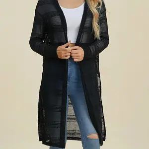Double Take Full Size Open Front Longline Cardigan
