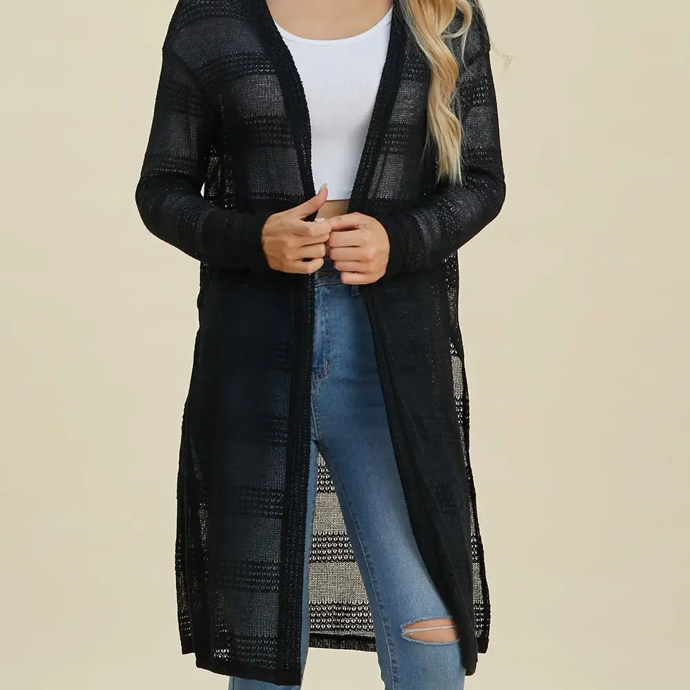 Double Take Full Size Open Front Longline Cardigan