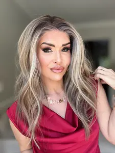AISOM Tori Beige Dark Blonde Melt Soft Natural Wave Free Part Synthetic Lace Front Wig with Scandinavian Hairline Low Density 16 Inches Natural Looking High Quality Fiber