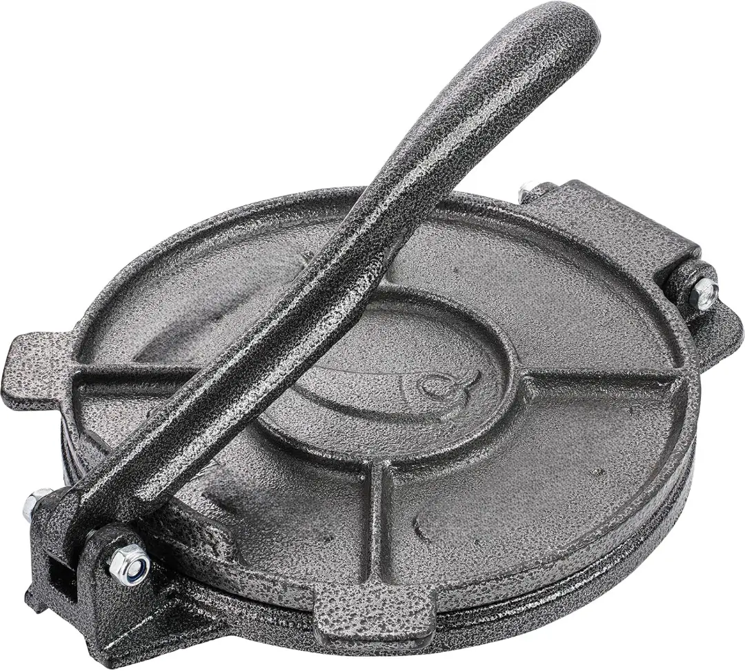 Heavy-Duty Pre-Seasoned Cast Iron Dough Press & Roti Maker, 100 Reusable Parchment Paper Sheets for Bake Prep, Essential Kitchen Utensil