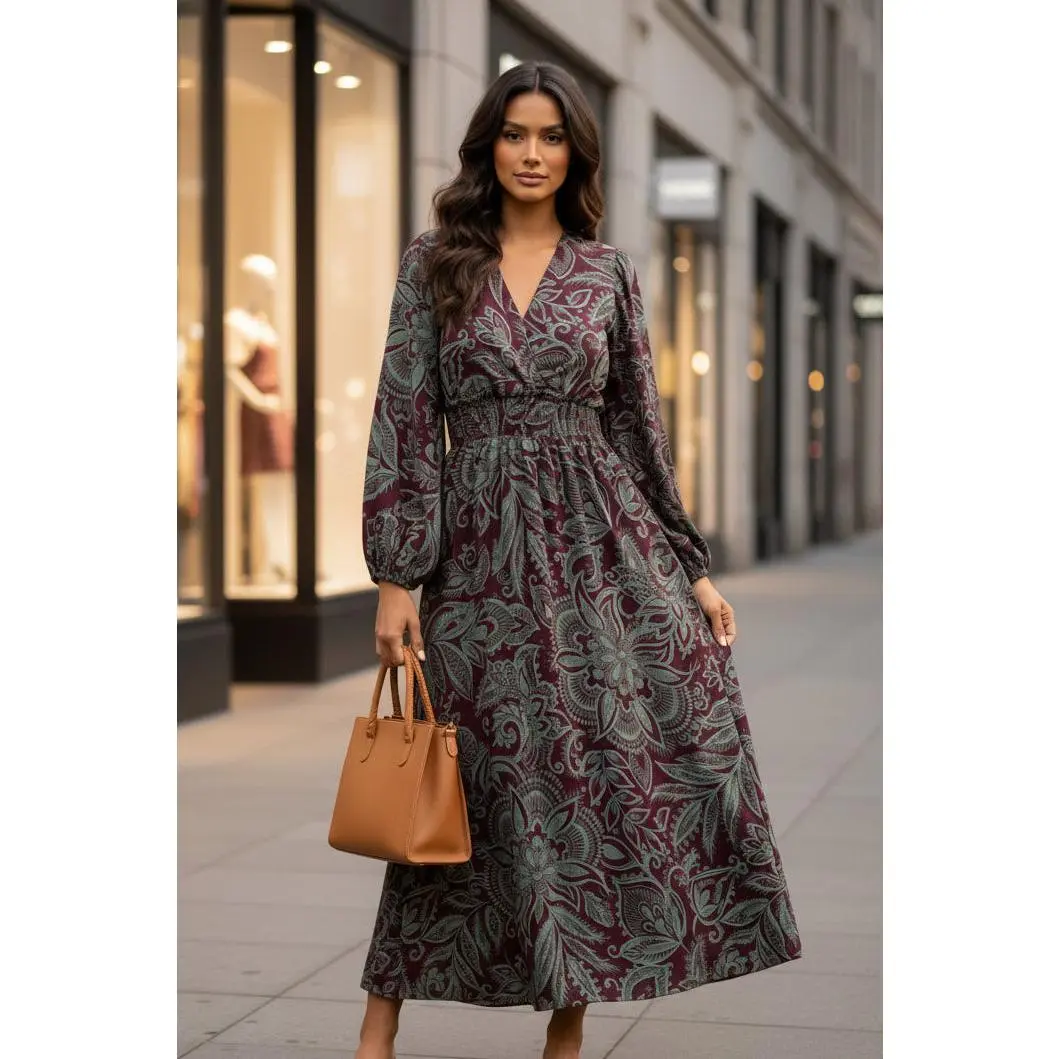 Ellison Burgundy Surplice Summer Dress
