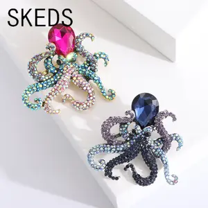 LUXJELWEL - SKEDS Fashion Delicate Luxury Octopus Colorful Rhinestone Pins Brooches For Women Lady Exquisite Crystal Sea Aniaml Badges Pin