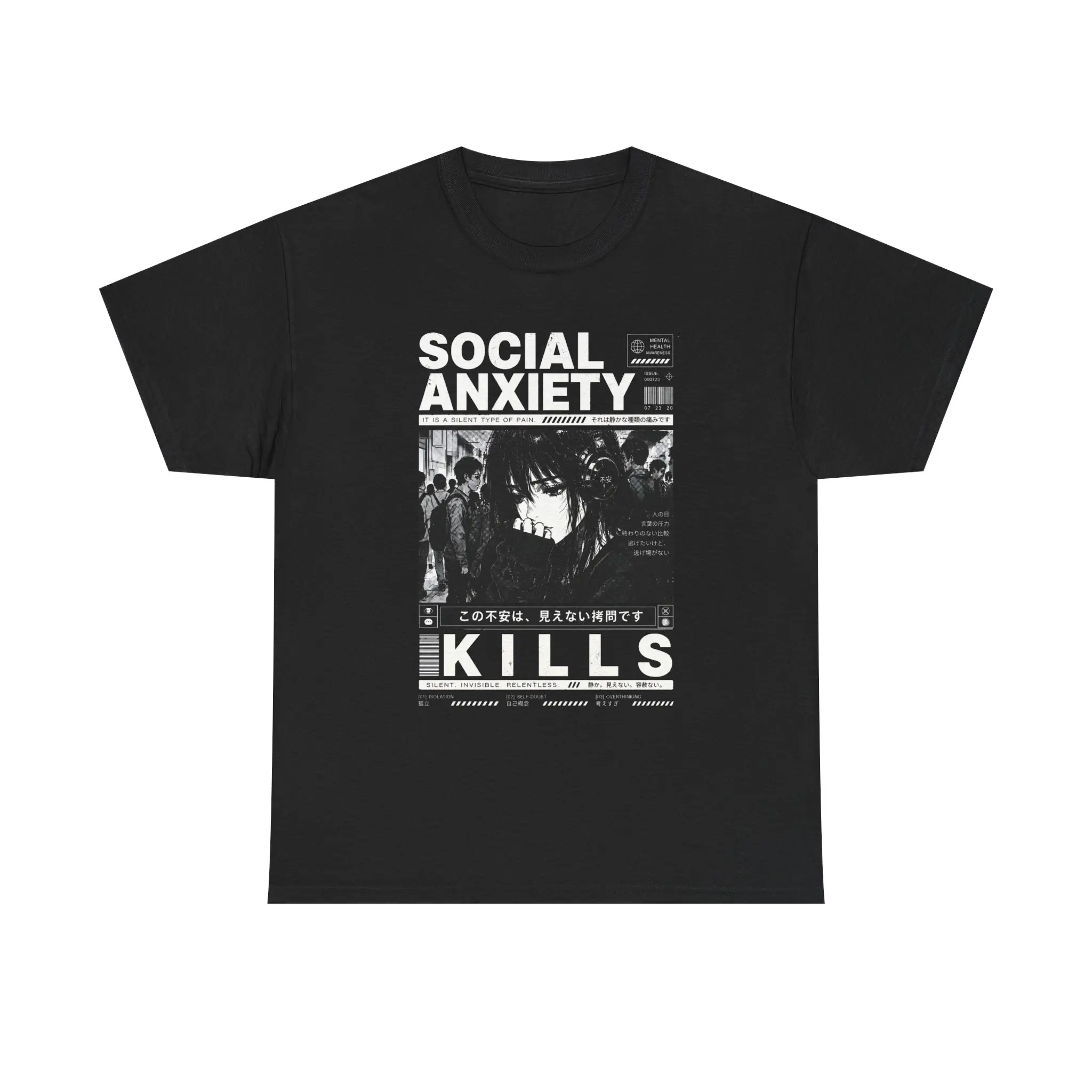 Social Anxiety Kills Premium Graphic Tee | Anime Manga Streetwear T-Shirt | Mental Health Noir Graphic | Y2K Alternative Retro Style | Vintage Oversized Unisex Shirt | Edgy Graphic Tee for Men & Women