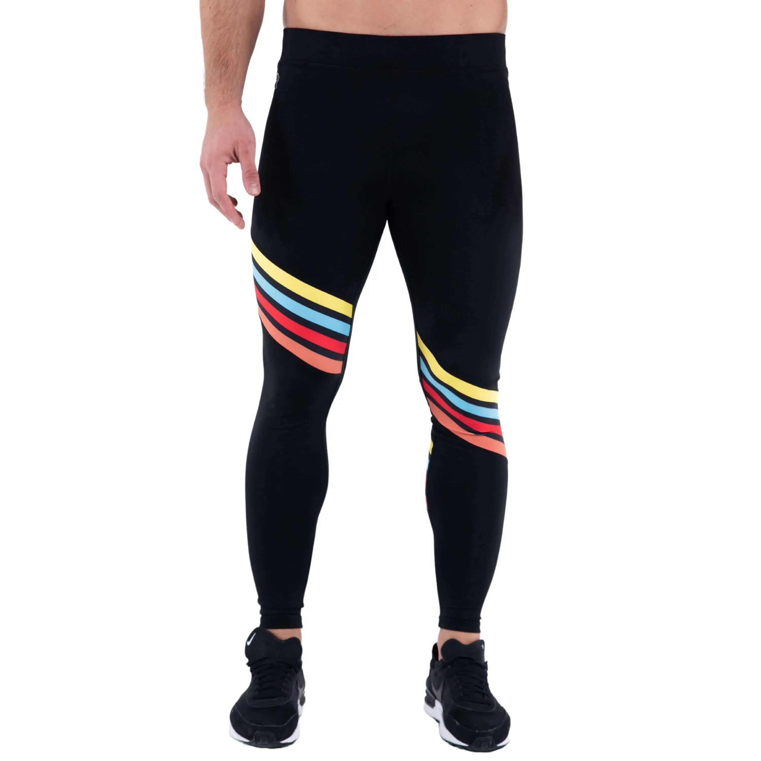 Kapow Meggings Speedline PRO Black with Color Stripes Men’s Performance Leggings Activewear with Phone + Zip Pockets | Gym, HIIT, Running & Fitness