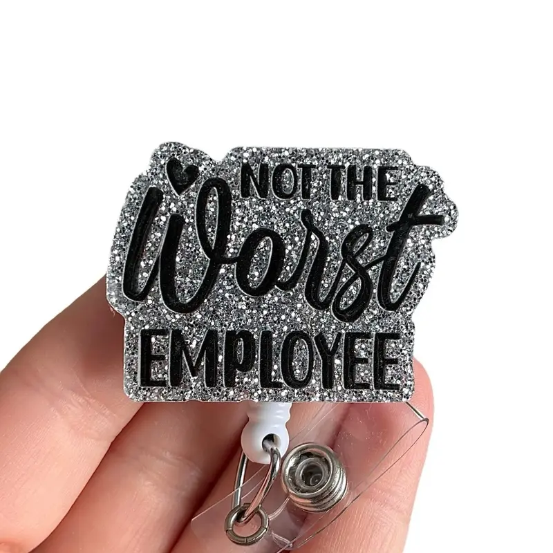 Glitter My Badge Not the worst employee badge reel for nurse and hospital workers. Badge clip Badge pull - Retractable swivel clip with a 360 rotation. Great gift for coworker.