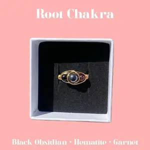 Root Chakra Crystal Ring with Garnet Black Obsidian and Hematite Protection Energy Stability Grounding
