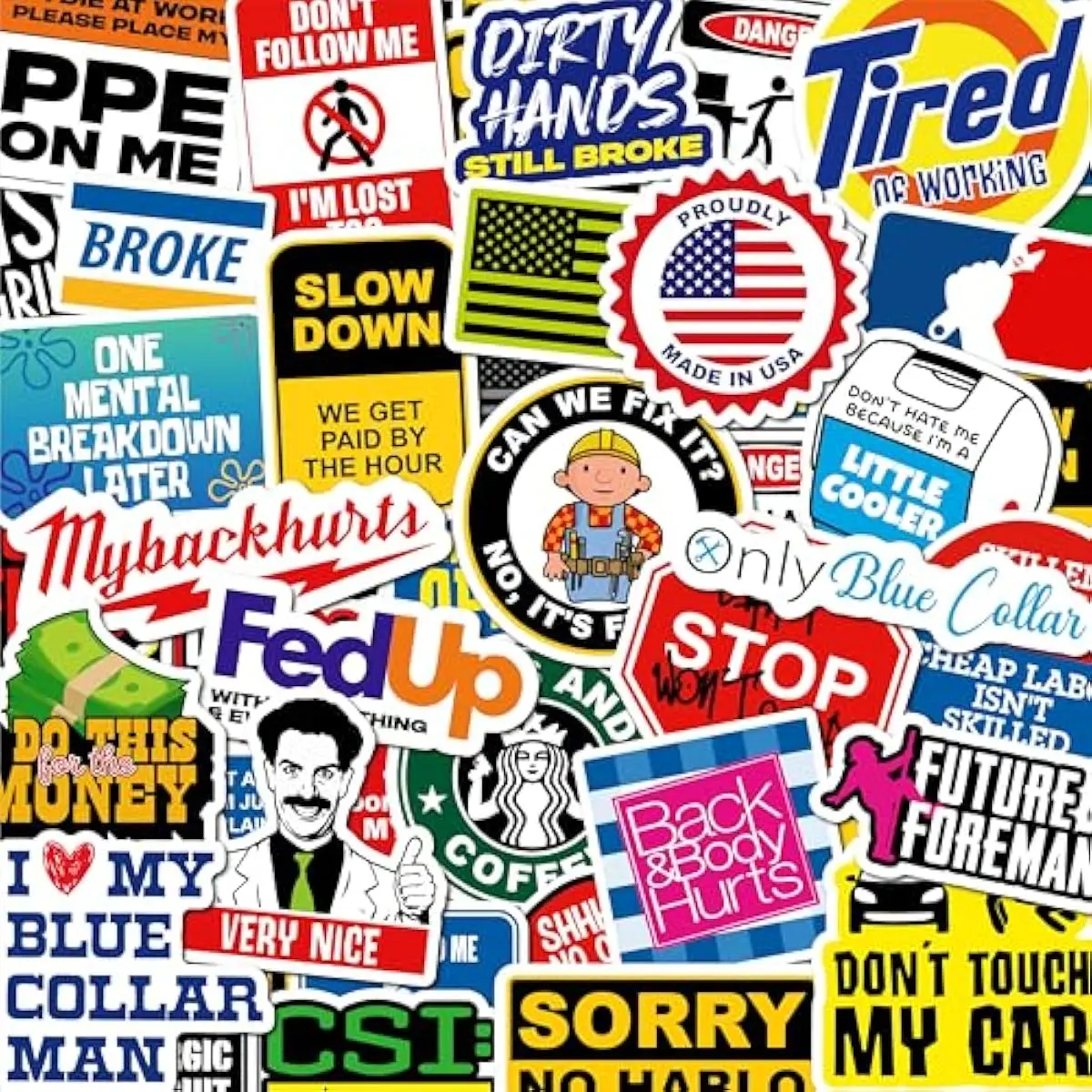 200 PCS No-Duplicate Hard Hat Adhesive Stickers for Adults - Sarcastic, Funny, Meme Stickers for Water Bottles, Toolbox - Ideal for Blue Collar Workers (DIY Scrapbooking & Stamping Supplies), Meme Sticker, Adhesive Stickers Stickers