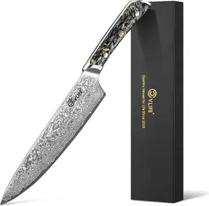 8 Inch Damascus Chef Knife | Japanese High Carbon Steel Core, Full Tang Ergonomic Handle, Ultra Sharp Kitchen Cooking Knife With Sheath & Box