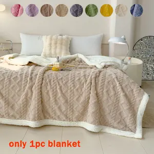 1pc Blanket, Thickened Warm Fleece Ultra-Warm Taffeta Cover Blanket, Diamond Pattern Shearling Knit Bed Blanket, Nap Blanket, Multi-Purpose Blanket, Soft Winter Blanket, Cozy Throw Blanket