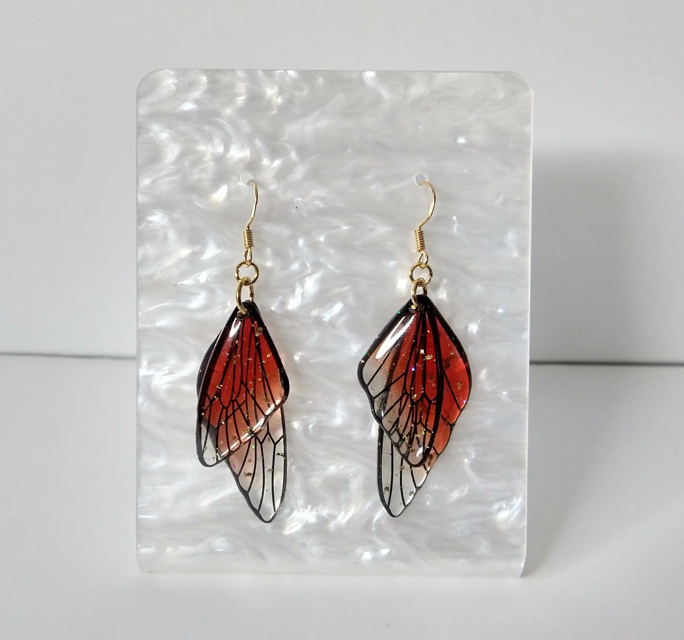 #200 Various Colors Butterfly Wings with Gold Glitter & Iridescent Glitter Earrings, Casual Spring, Summer, Insect, Animal Jewelry